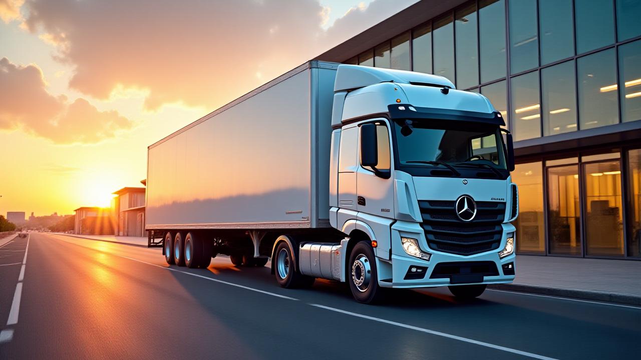 Modern logistics truck operating at a high-efficiency distribution center